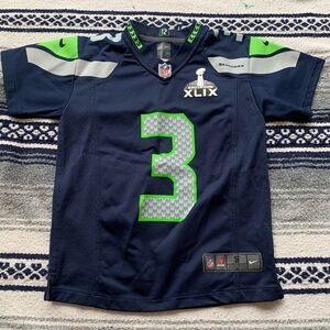 Nike Kids Seahawks Navy Blue Jersey #3 Russel Wilson Size Small